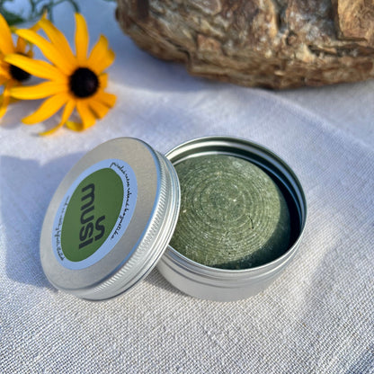 Hliníková dóza na tuhý Muši šampón